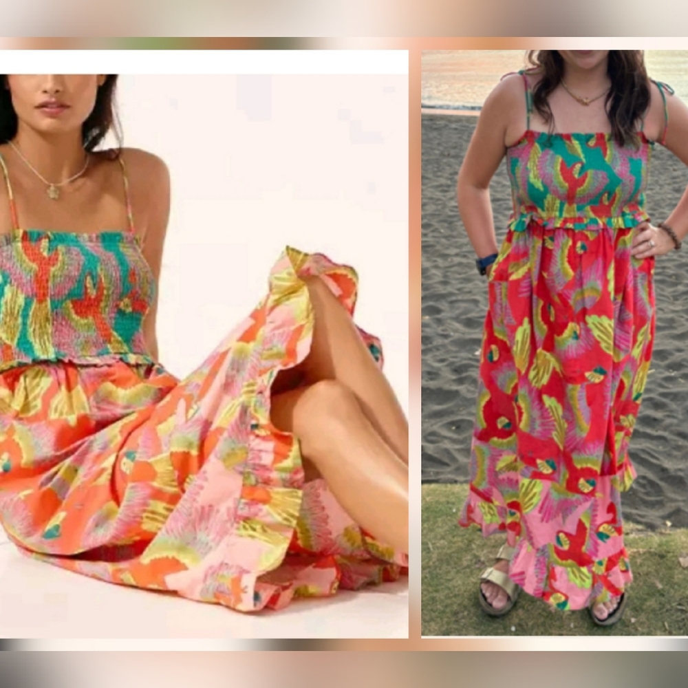 Farm Rio Smocked Macaw Coverup Mididress